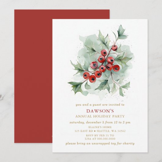 Holly Botanical Bedrijfs Kerstfeest Kaart (Voorkant / Achterkant)