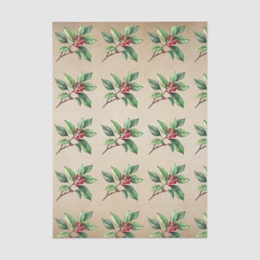 Holly Botanical Christmas Tissue Paper Tissuepapier (Voorkant)