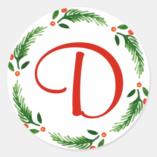 Holly Bough Kerstkrans Monogram Sticker 2 (Voorkant)