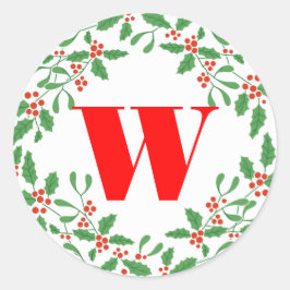 Holly Bough Wreath Monogram Gift Sticker