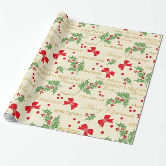 Holly Bows en kerst Cadeaupapier (Uitgerold)