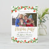 Holly Branch Waterverf Foto Kerstfeest Kaart (Staand voorkant)