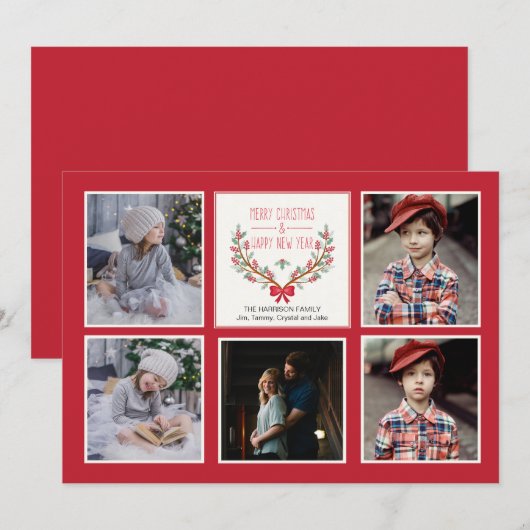 Holly Branches 5-fotokaart Kaart (Voorkant / Achterkant)