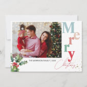 Holly Branches één familie foto Kerstmis Feestdagenkaart (Voorkant)