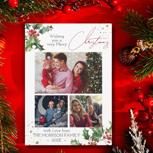 Holly Branches fotocollage Kerstmis Feestdagenkaart