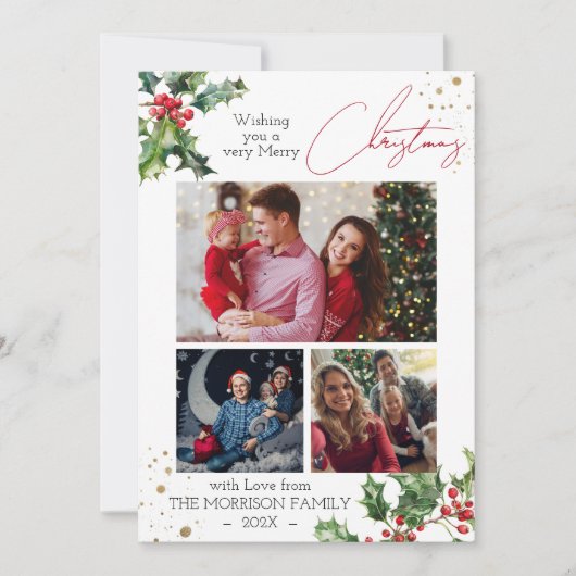 Holly Branches fotocollage Kerstmis Feestdagenkaart (Voorkant)