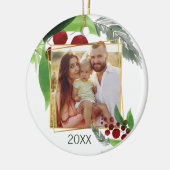 Holly Branches Fotokerstversiering Keramisch Ornament (Links)