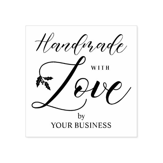 Holly Branches Handmade with Love Quote Business Rubberstempel (Afrduk)