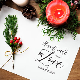 Holly Branches Handmade with Love Quote Business Rubberstempel