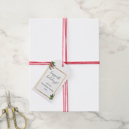 Holly Branches Holiday Gift Label Cadeaulabel (Met Touw)