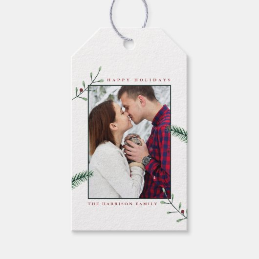 Holly Branches: Kerstfeestdag Cadeaulabel (Voorkant)