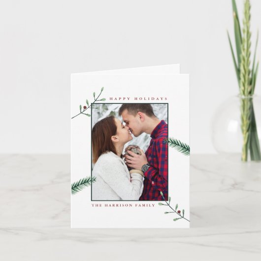 Holly Branches: Kerstmis Feestdagen Kaart (Voorkant)