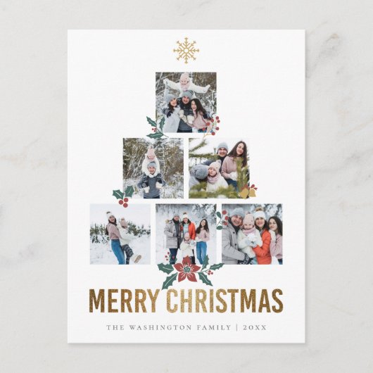Holly Branches Merry Christmas 6 Fotocollage Briefkaart (Voorkant)