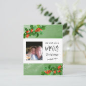 Holly Branches Merry Christmas Flat Feestdagenkaart (Staand voorkant)