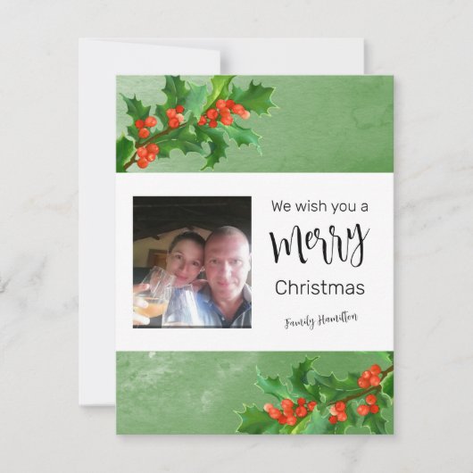 Holly Branches Merry Christmas Flat Feestdagenkaart (Voorkant)