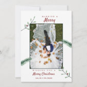 Holly Branches Passen getrouwd 1e kerstbruiloft Feestdagenkaart (Voorkant)