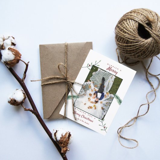 Holly Branches Passen getrouwd 1e kerstbruiloft Feestdagenkaart