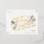  Holly Bright Typografie kerstFolie Folie Feestdagen Briefkaart (Voorkant / Achterkant)