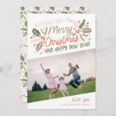 Holly Bright Typografie kerstfoto Feestdagenkaart (Voorkant / Achterkant)