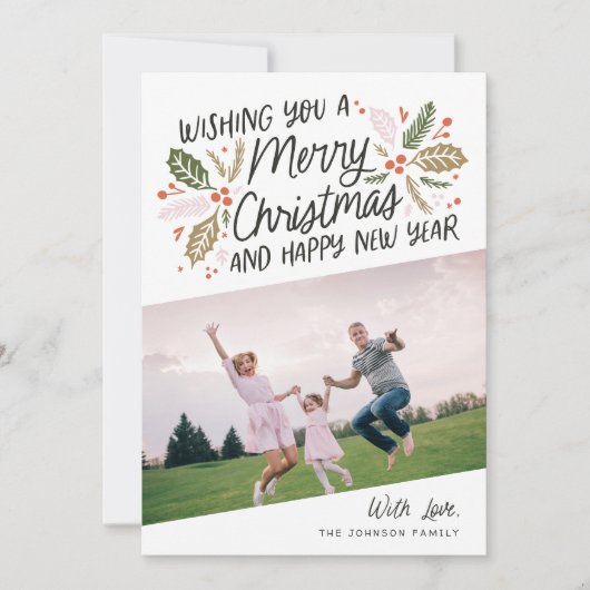  Holly Bright Typografie kerstfoto Feestdagenkaart (Voorkant)