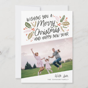 Holly Bright Typografie kerstfoto Feestdagenkaart