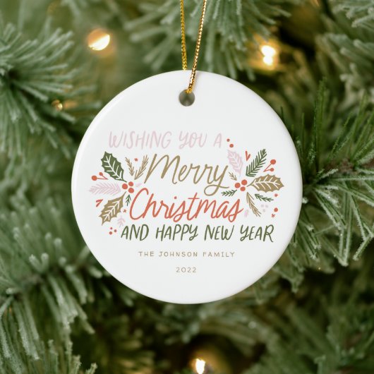  Holly Bright Typografie kerstfoto Keramisch Ornament (Boom)