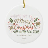  Holly Bright Typografie kerstfoto Keramisch Ornament (Voorkant)