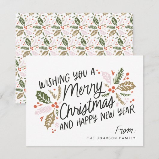 Holly Bright Typografie Kerstmis Feestdagenkaart (Voorkant / Achterkant)