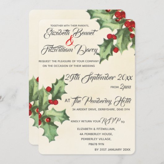  Holly bruiloft uitnodiging (Voorkant / Achterkant)