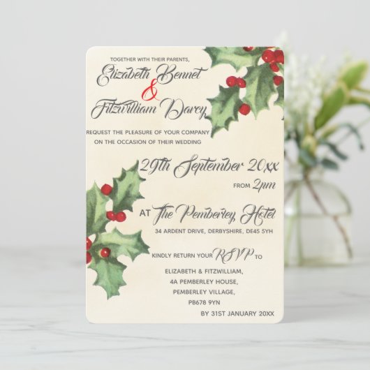  Holly bruiloft uitnodiging (Staand voorkant)