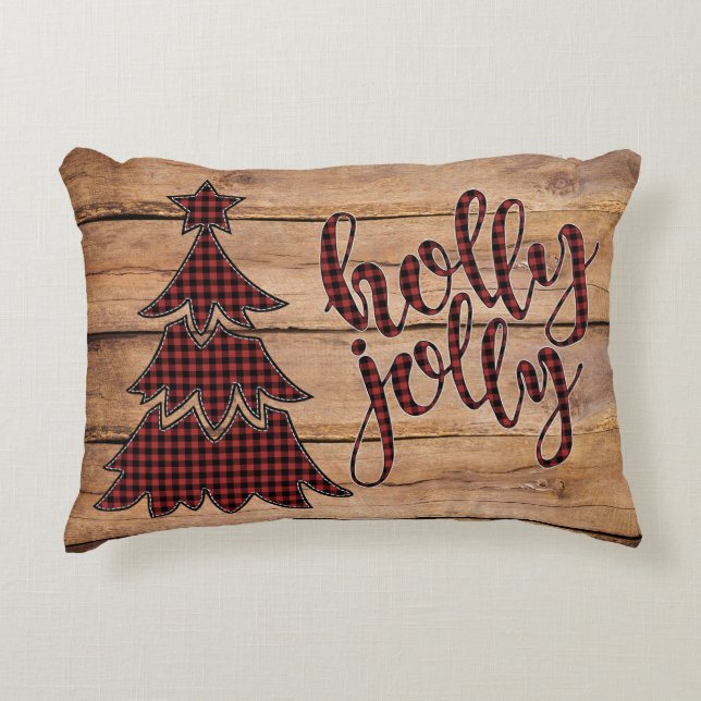 holly Buffalo met kerstboompiloot Accent Kussen (Voorkant)