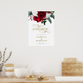 HOLLY Burgundy Floral kerstbruiloft Welkom Poster (Keuken)