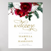 HOLLY Burgundy Floral kerstbruiloft Welkom Poster (Voorkant)