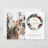 HOLLY Burgundy Floral Pine Foto met kerstmis Kaart (Voorkant)