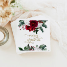 HOLLY Burgundy Gold Floral Merry Kerstry