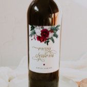 HOLLY Burgundy Gold Floral Merry Kerstry Wijn Etiket