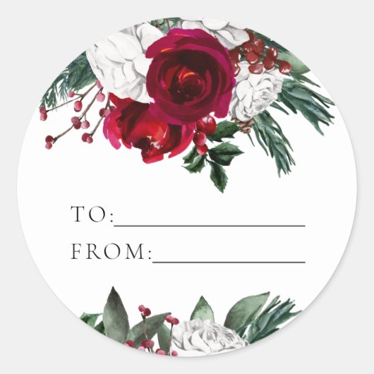 HOLLY Burgundy Gold Floral to from Gift Stickers (Voorkant)