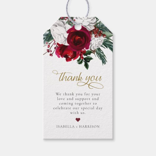 HOLLY Burgundy Kerstmis Floral Favor Gift Label Cadeaulabel (Voorkant)