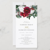 HOLLY Burgundy Winter Floral Gold Wedding Programm Bedankkaart (Voorkant)