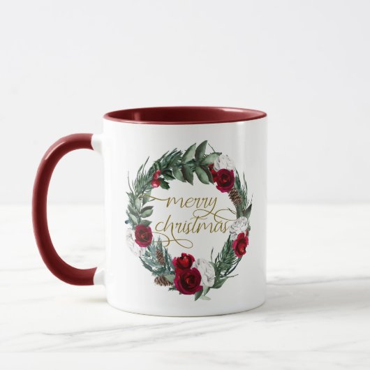HOLLY Burgundy Winter Floral Merry Kerstmis Mok (Links)