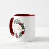 HOLLY Burgundy Winter Floral Merry Kerstmis Mok (Voorkant links)