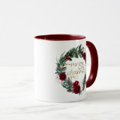 HOLLY Burgundy Winter Floral Merry Kerstmis Mok (Voorkant rechts)