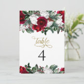 HOLLY Burgundy Winter Floral Table Number Kaarten (Staand voorkant)