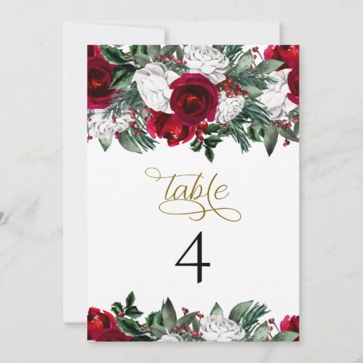 HOLLY Burgundy Winter Floral Table Number Kaarten (Achterkant)