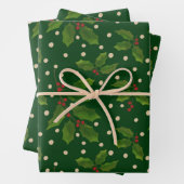 Holly cadeau wrap 3 pack inpakpapier vel (In situ)