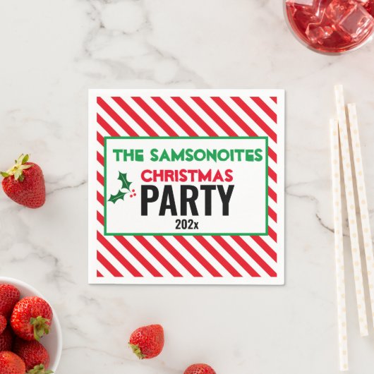 Holly Candy Cane Fun kerstparty Custom Napkin Servet (Insitu)