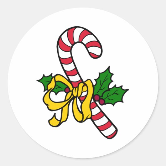 Holly Candy Cane Ronde Sticker (Voorkant)