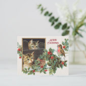  Holly Cats en vogelkerst Feestdagenkaart (Staand voorkant)