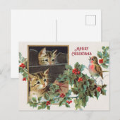  Holly Cats en vogelkerst Feestdagenkaart (Voorkant / Achterkant)