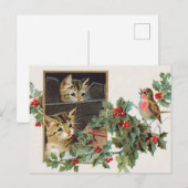  Holly Cats en vogelkerst Feestdagenkaart (Voorkant / Achterkant)
